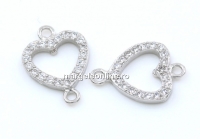 Link inima cu cristale, argint 925 placat cu rodiu, 12.5mm  - x1