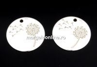 Pendant, dandelion coin, 925 silver, 14mm  - x1