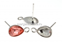 Earring findings, 925 silver rhodium plated, for Swarovski 4320 10x7mm - x1pair