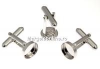 Cufflink base, 925 silver rhodium plated, for cabochon 10mm - x1 pair