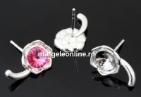 Earring base flower, 925 silver, rivoli 6mm - x1pair
