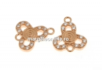 Link, clover, crystals, rose gold-plated 925 silver, 10.5mm - x1