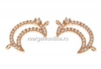 Link, moon with crystals, 925 silver rose gold plated, 18mm  - x1