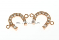 Link, horseshoe with crystals, 925 silver rose gold plated, 13mm  - x1