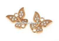 Link, butterfly crystals, rose gold-plated 925 silver, 9mm - x1