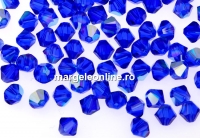 Swarovski, margele bicone xilion, majestic blue AB, 4mm - x20