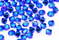 Swarovski, margele bicone xilion, majestic blue AB2X, 4mm - x20