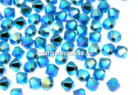 Swarovski, margele bicone, turquoise aurore boreale 2X, 4mm - x20