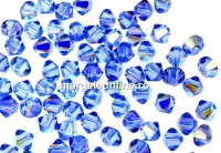 Swarovski, margele bicone, light sapphire aurore boreale, 4mm - x20