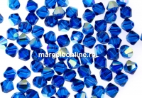 Swarovski, margele bicone, capri blue aurore boreale, 4mm - x20