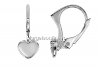 Earring findings, rhodium plated 925 silver, heart, cabochon 6mm- x1pair