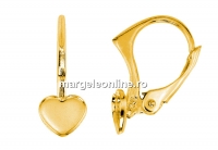 Earring findings, gold plated 925 silver, heart, cabochon 6mm- x1pair