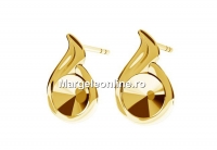 Earring findings flame, gold plated 925 silver, rivoli 6mm - x1pair