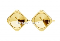 Earring findings square, gold plated 925 silver, rivoli 8mm - x1pair