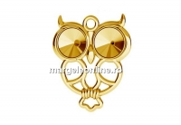 Pendant base, gold plated 925 silver, owl, rivoli 6mm - x1