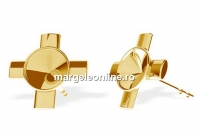 Earring findings cross, gold plated 925 silver, rivoli 6mm - x1pair