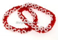 Bratara martisor, margele rosu cu alb, suport elastic - x2