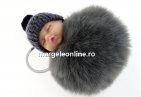 Breloc, bebe puf, gri intens, 10cm - x1