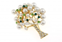 Brosa, copacul vietii cu cristale si perle, 45x36mm - x1