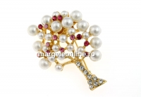 Brosa, copacul vietii cu cristale si perle, 45x36mm - x1