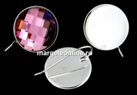 Earring findings, rhodium plated 925 silver, tray for 20mm - x1pair