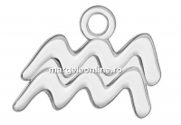 Pendant, aquarius zodiac,  925 silver, 11x14.5mm  - x1