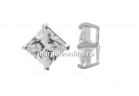 Beads square with crystal, 925 silver, 7.5mm  - x1