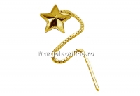 Earring findings, gold plated 925 silver, chain, for Swarovski star 10mm - x1pair