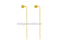 Earring findings with 3mm ball, chain, gold plated 925 silver, 66mm - x1pair