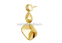 Earring base, gold plated 925 silver, square 10mm, fancy drop 8mm and ceralun - x1pair