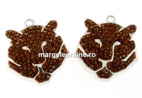 Swarovski, pave pendant rhodium-plated, tiger, smoked topaz, 19x16mm - x1