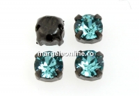 Swarovski, chaton montees negru gun- light turquoise, 3.5mm - x20