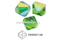 Preciosa, bicone bead, peridot AB, 4mm - x40