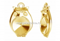Pendant base, gold plated 925 silver, owl, rivoli 6mm - x1