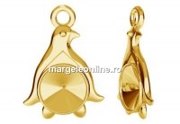 Pendant base, gold plated 925 silver, penguin, rivoli 6mm - x1