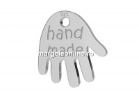 Pendant hand, hand made, 925 silver rhodium plated, 10mm  - x1