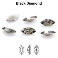 Preciosa navette, fancy chaton, black diamond, 10mm - x4