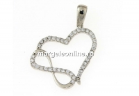 Infinity heart pendant with crystals, rhodium plated 925 silver, 26mm  - x1