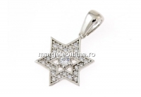 Star of David pendant with crystals, rhodium plated 925 silver, 23mm  - x1