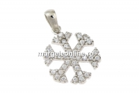 Snowflake pendant with crystals, rhodium plated 925 silver, 23mm  - x1