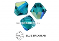 Preciosa, margele bicone, blue zircon AB, 3mm - x40