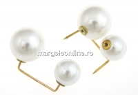 Brosa 2 perle white de 11.5mm si 15.5mm - x1