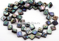 Margele sidef natural Abalone, scoica paua, romb, 13x13mm