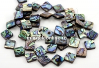 Margele sidef natural Abalone, scoica paua, romb, 16x16mm
