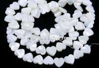 Margele sidef natural alb, inima, 10.5x10mm