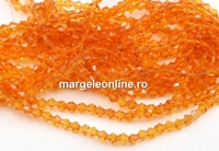 Crystal bead string, faceted biconical, topaz, 4mm