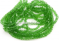 Crystal bead string, faceted biconical, green moss, 4mm