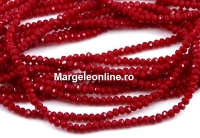 Crystal bead string, faceted rings, dark red coral, 3x2mm