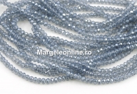 Crystal bead string, faceted rounds, light grey, 3x2.2mm