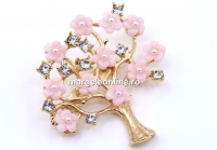 Brooch, Cherry Blossom with Crystals and Pearls, 4.9x4.9cm - x1